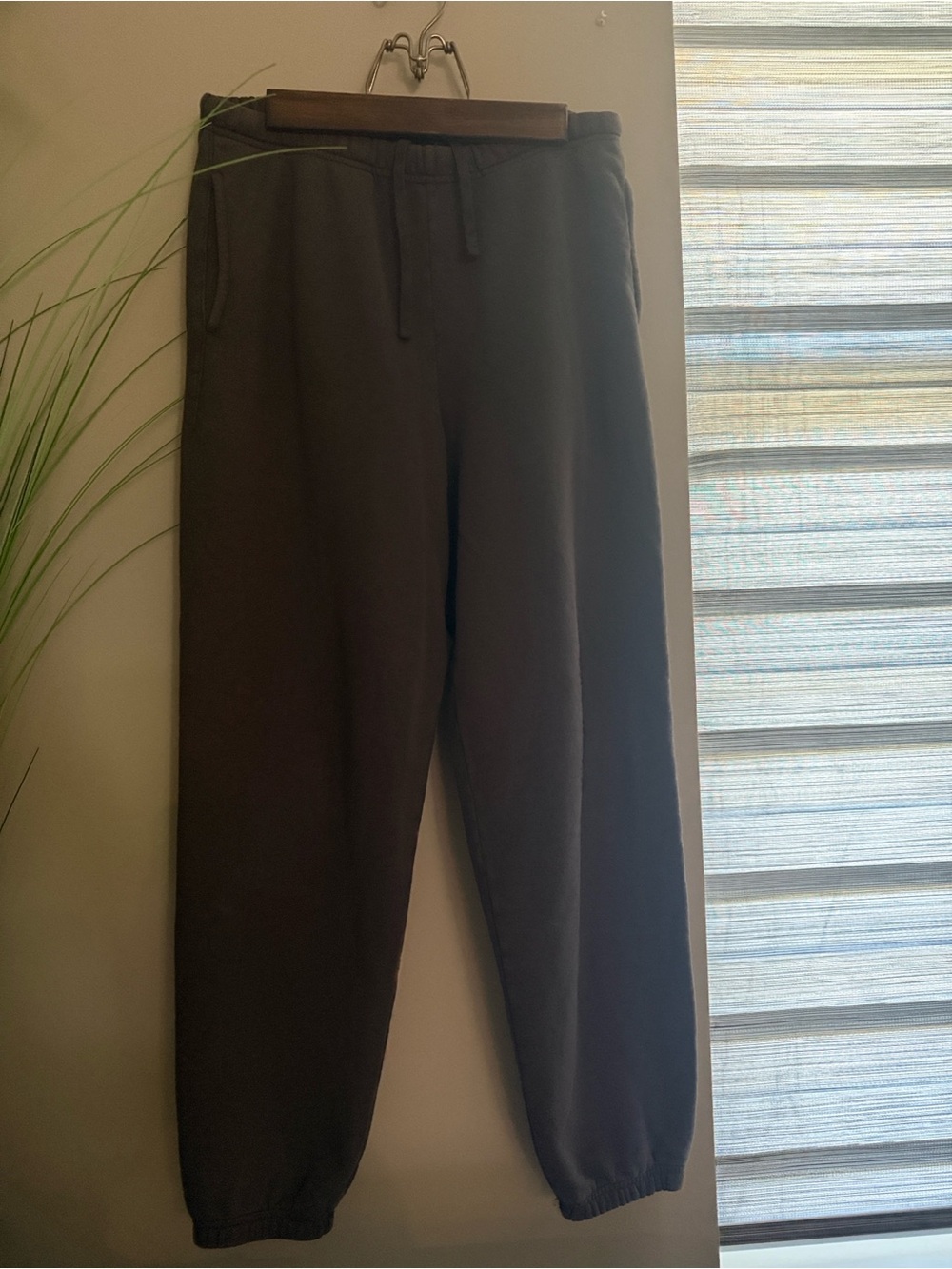 Skims cotton Drawstring Jogger Pants Dark Brown pockets size XS oversized look
